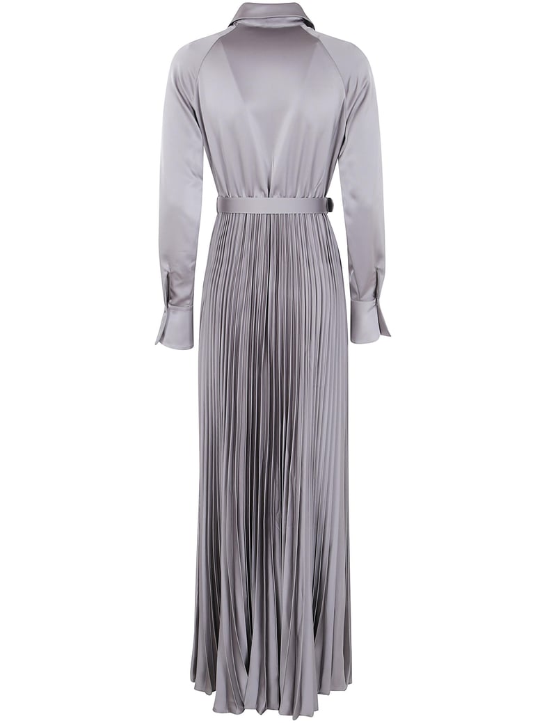 grey satin pleated maxi dress by Selfnex