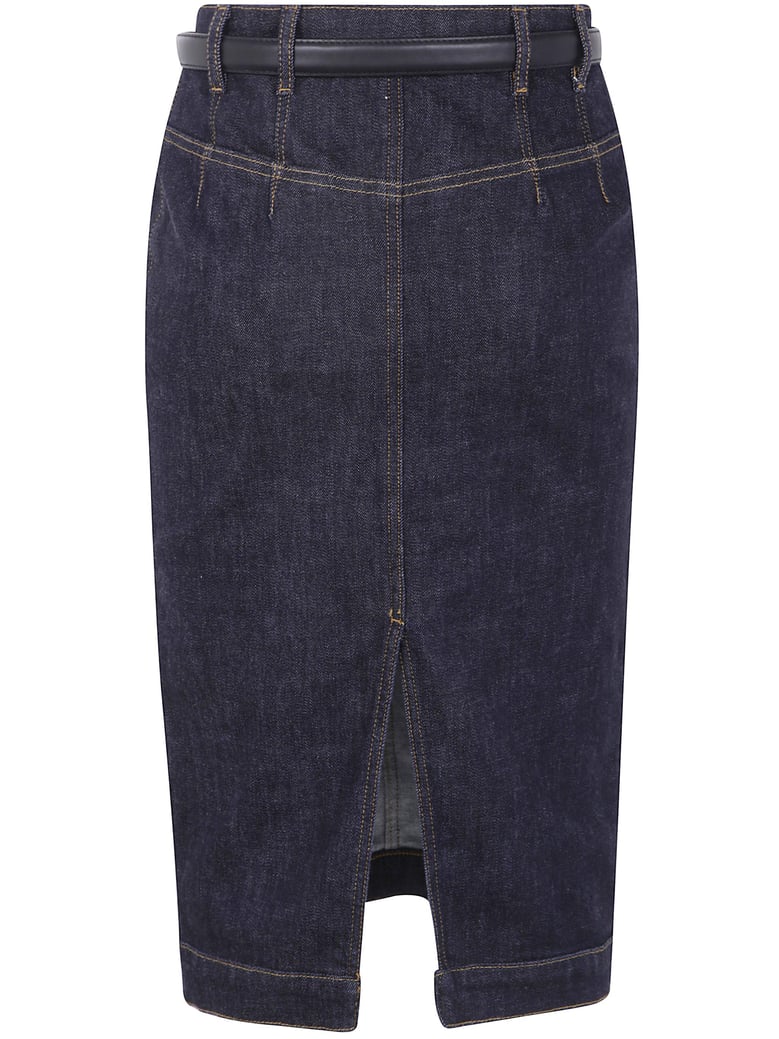 indigo denim midi skirt by Selfnex