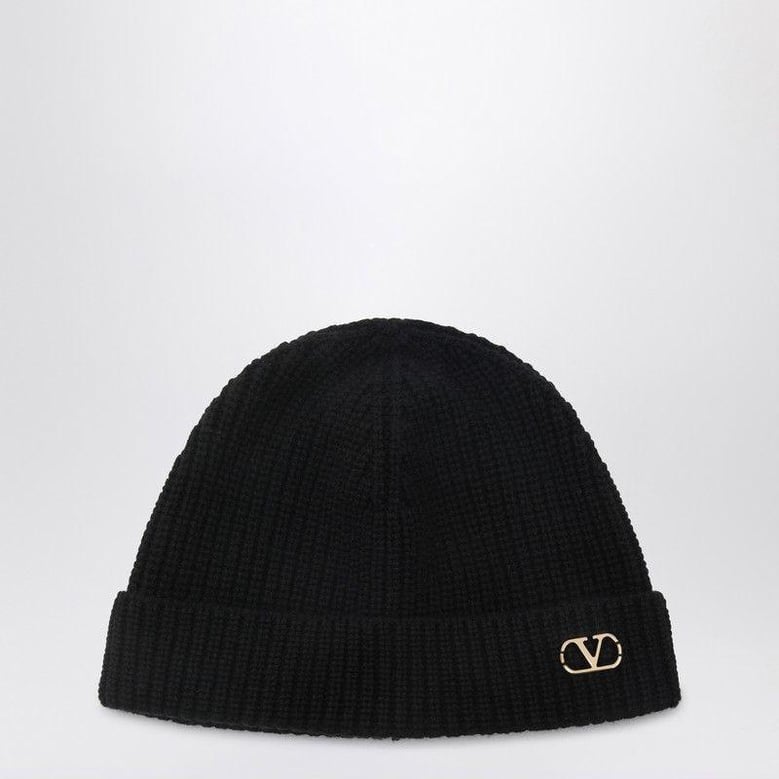 vlogo signature beanie black in cashmere by Selfnex