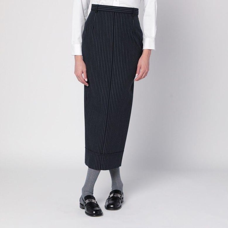 navy blue pinstriped pencil skirt by Selfnex