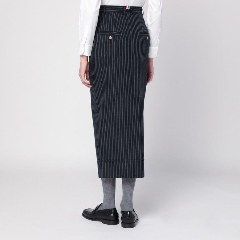 navy blue pinstriped pencil skirt by Selfnex