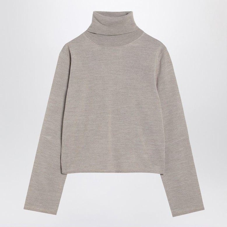 beige wool blend turtleneck sweater by Selfnex