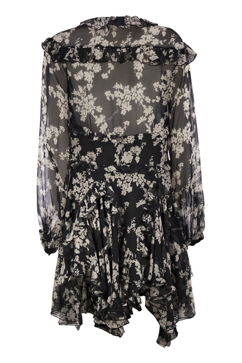printed silk voile dress with ruffles by Selfnex