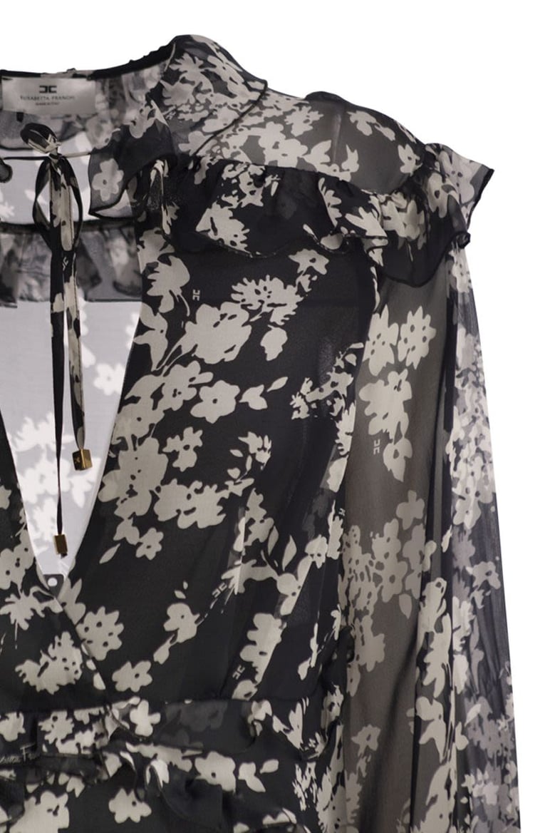 printed silk voile dress with ruffles by Selfnex