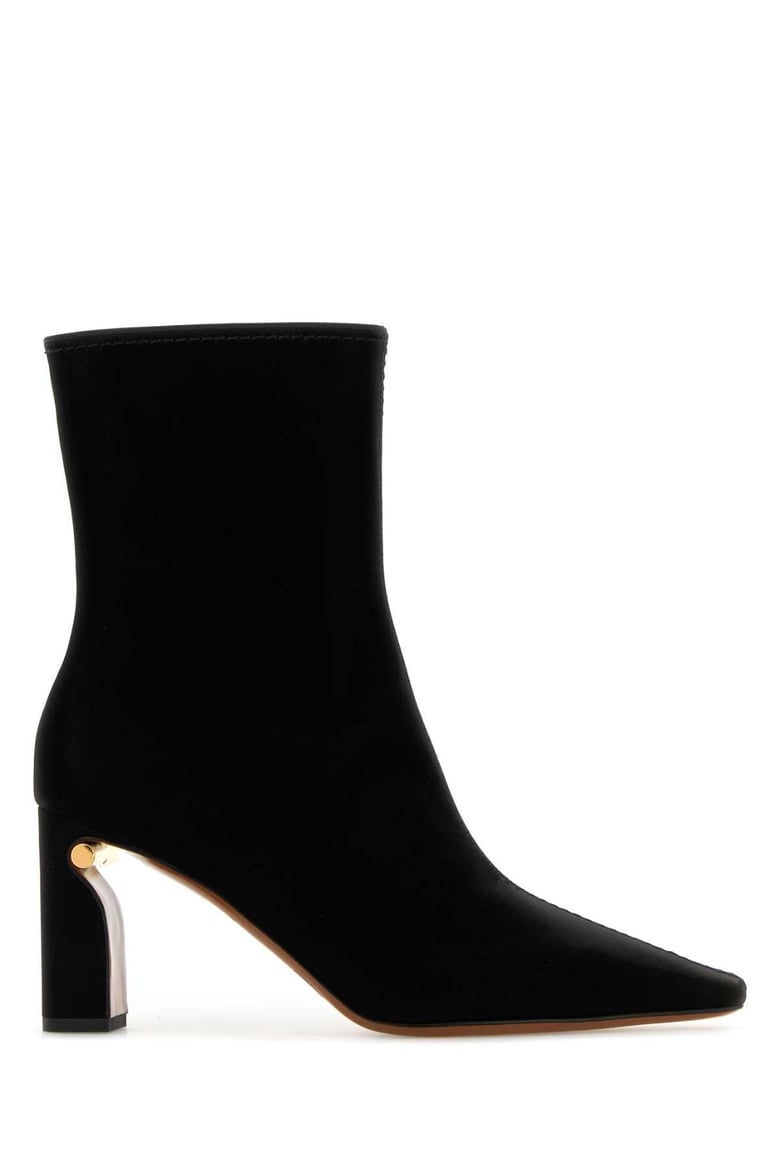 black fabric ankle boots by Selfnex