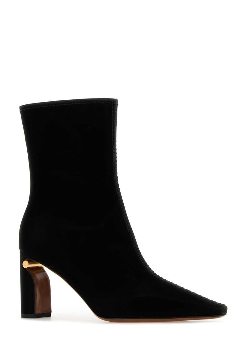 black fabric ankle boots by Selfnex