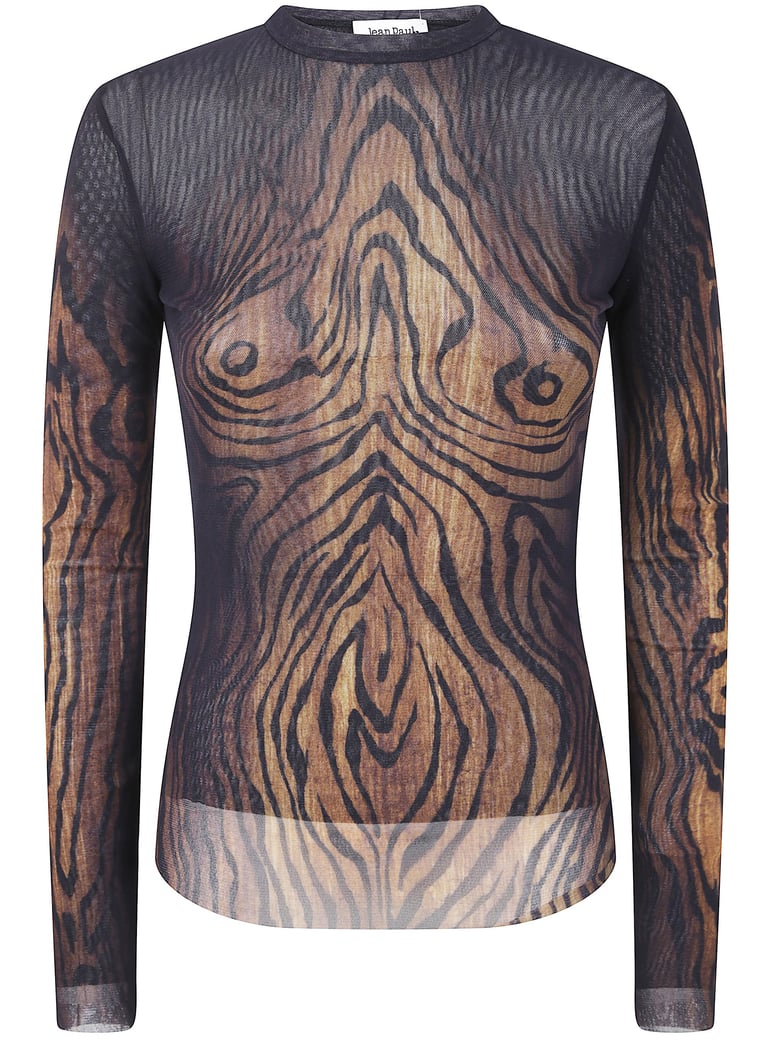 mesh long sleeves top printed wood by Selfnex