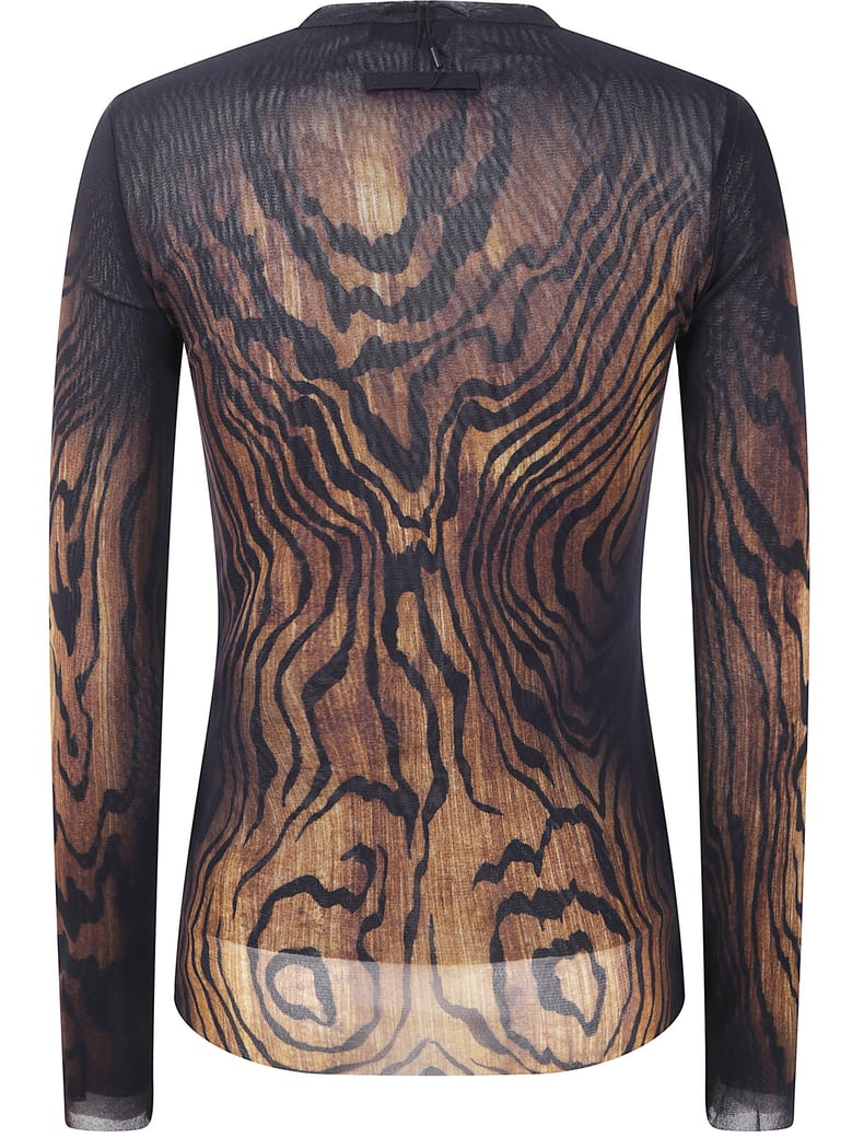 mesh long sleeves top printed wood by Selfnex