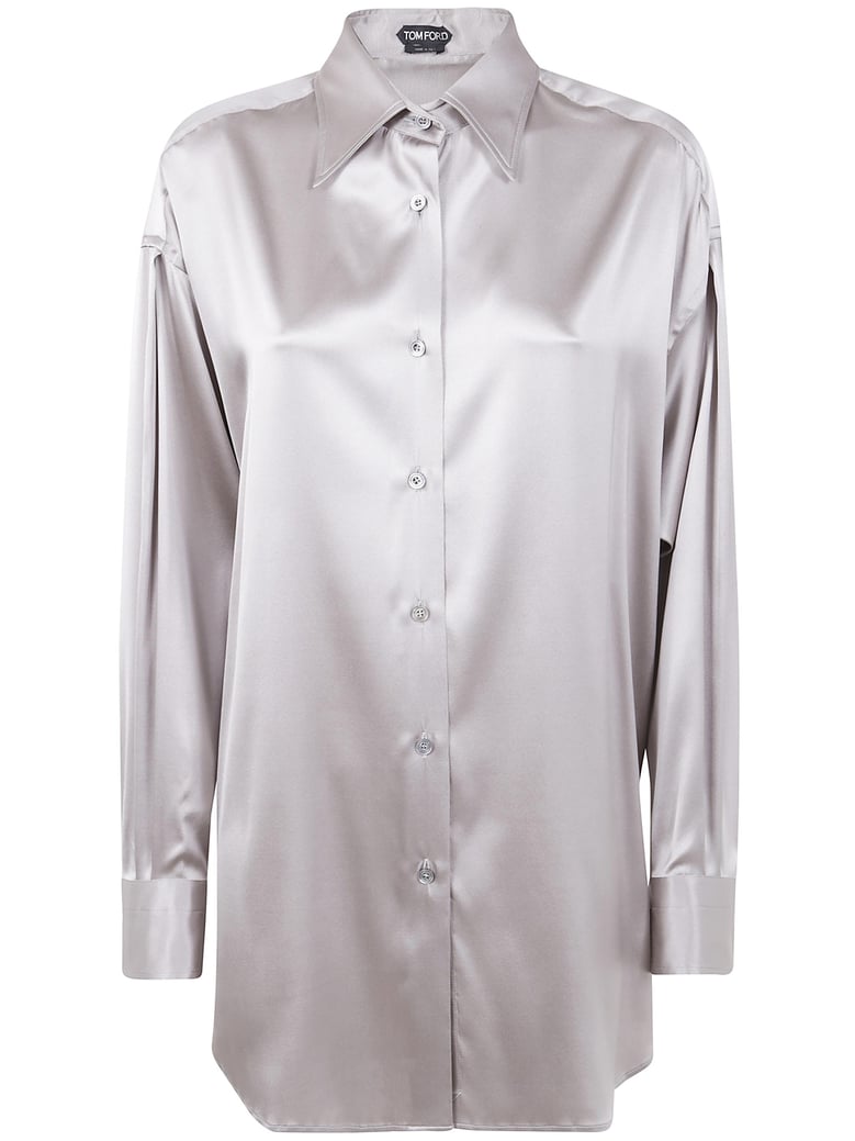 stretch silk satin relaxed fit shirt by Selfnex