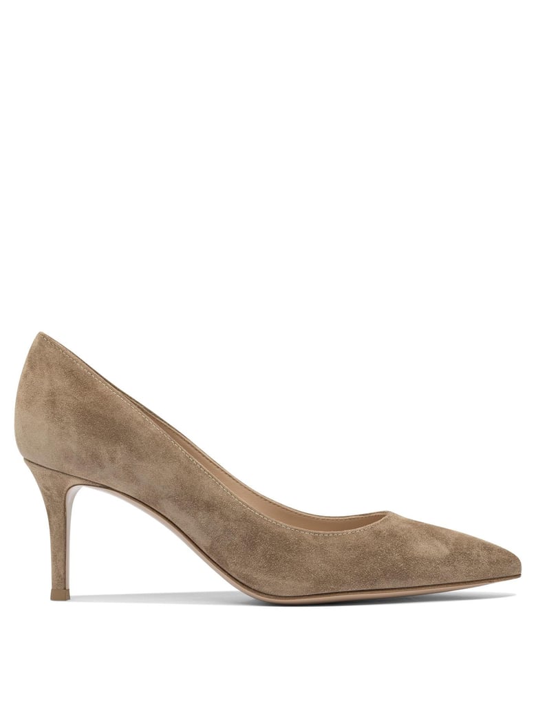 beige leather heeled shoes by Selfnex