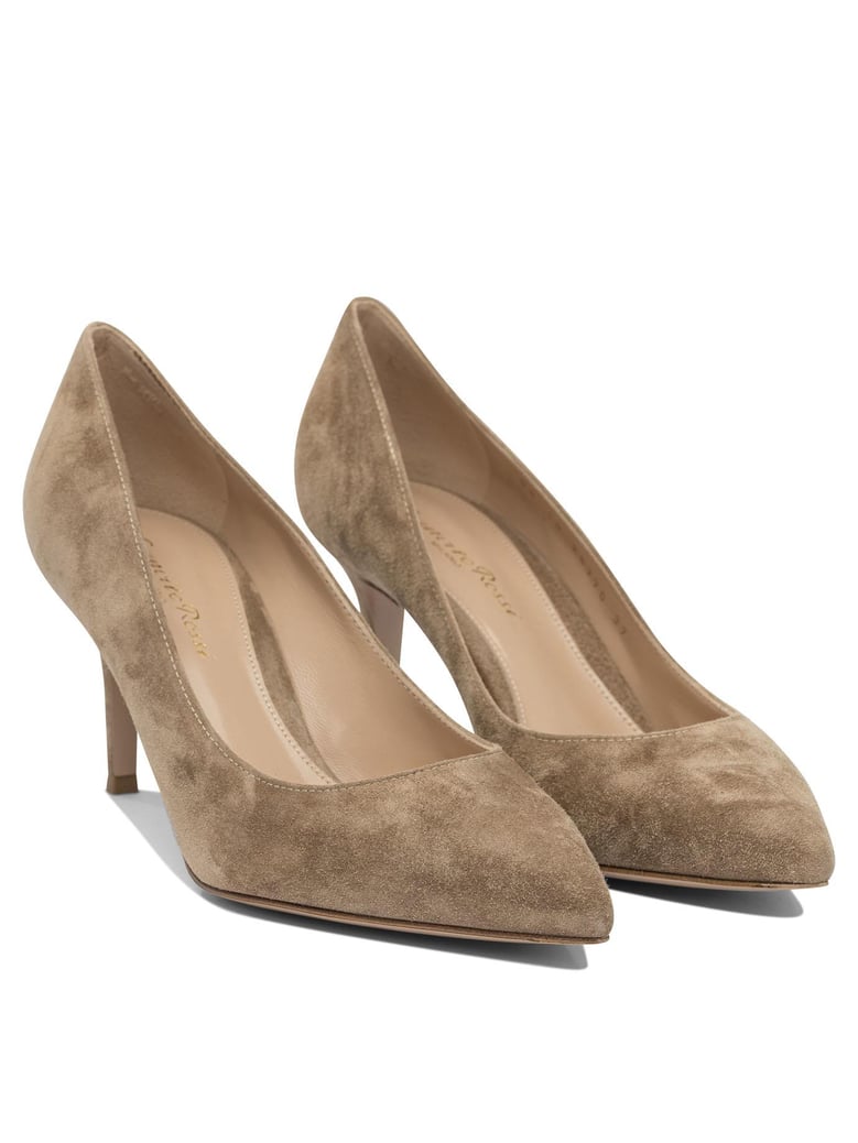 beige leather heeled shoes by Selfnex