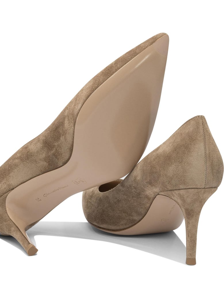 beige leather heeled shoes by Selfnex