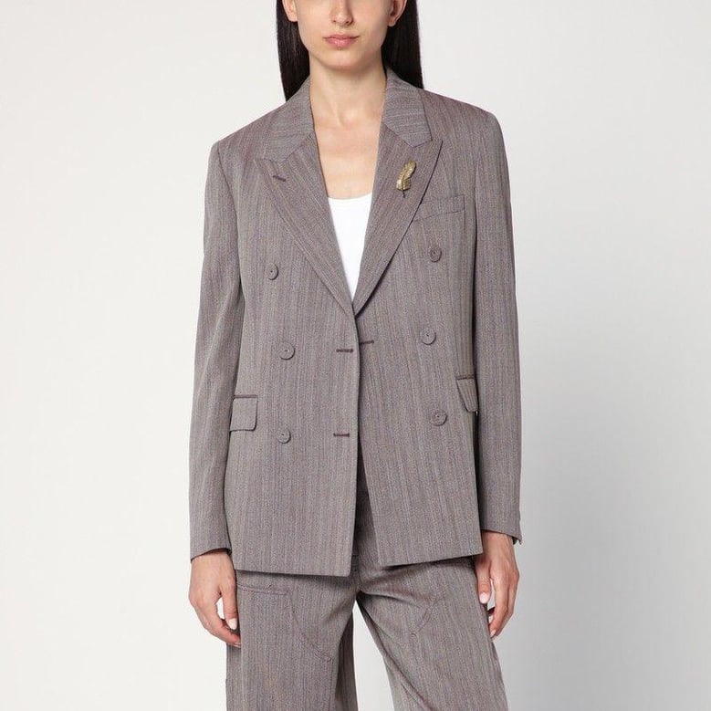 light brown double-breasted jacket in chevron wool blend by Selfnex