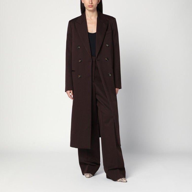 double-breasted plum wool coat by Selfnex