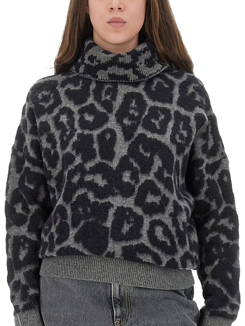 leopard print turtleneck sweater in wool by Selfnex