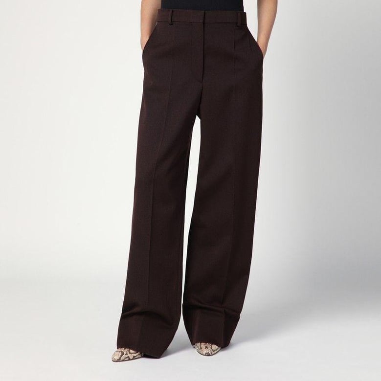 straight leg trousers in plum wool by Selfnex