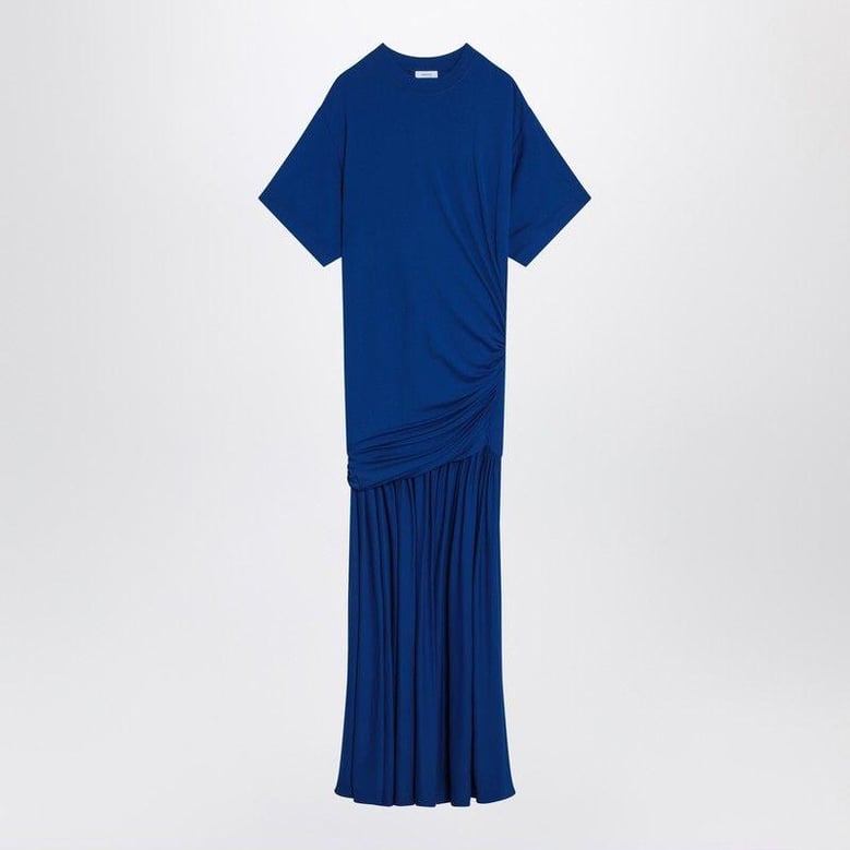 long blue dress with draping by Selfnex