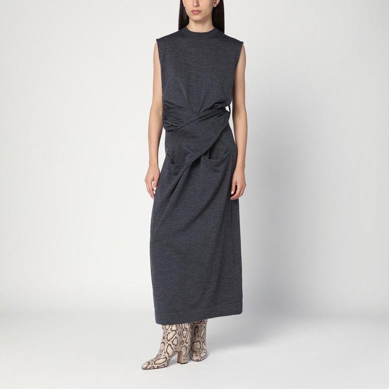 gray dress in wool with crossover detail by Selfnex
