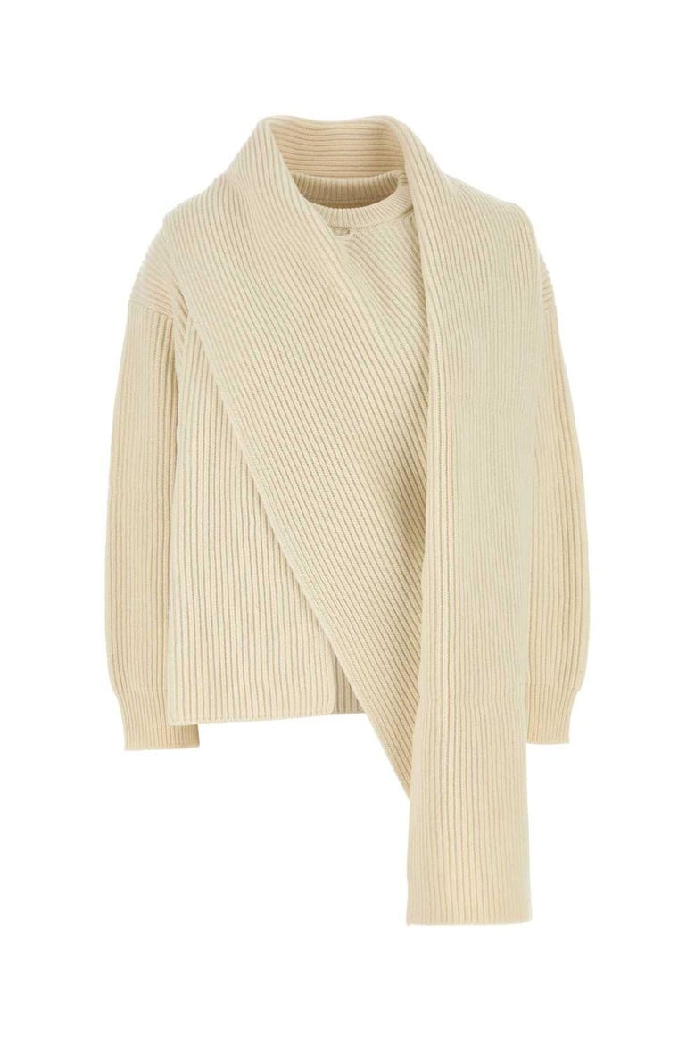 ivory sweater in wool with scarf by Selfnex