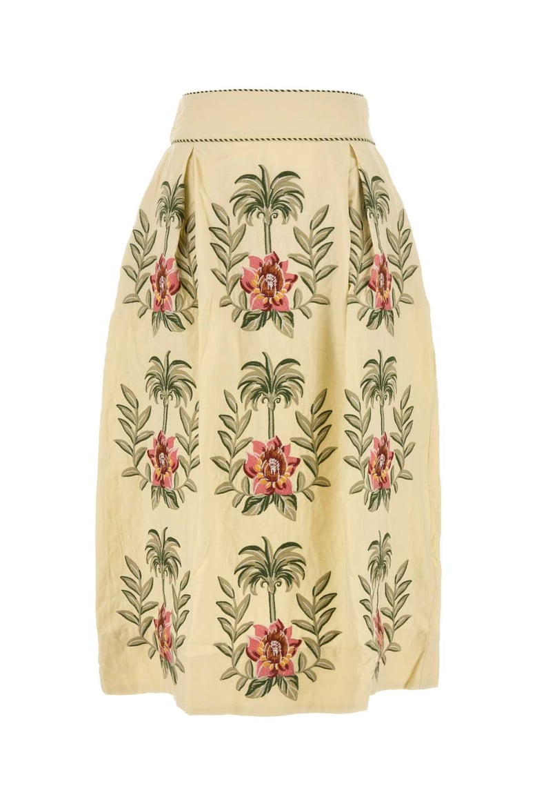 cream linen blend skirt by Selfnex
