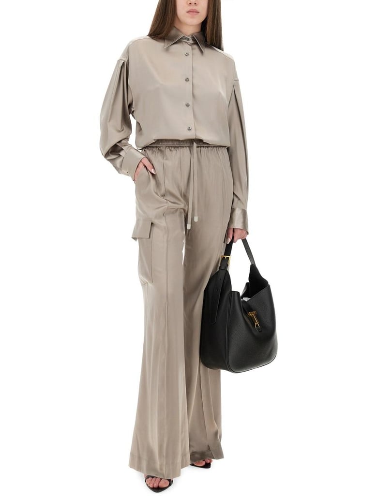 beige silk blend trousers by Selfnex