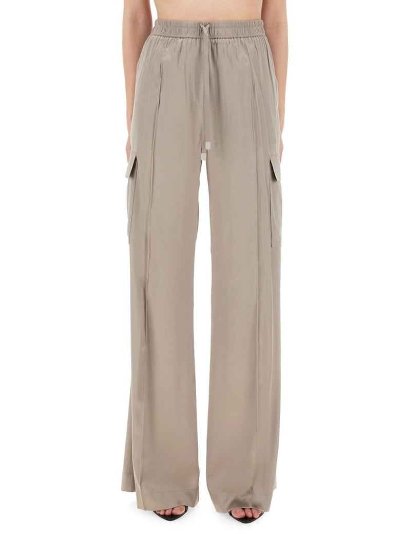 beige silk blend trousers by Selfnex