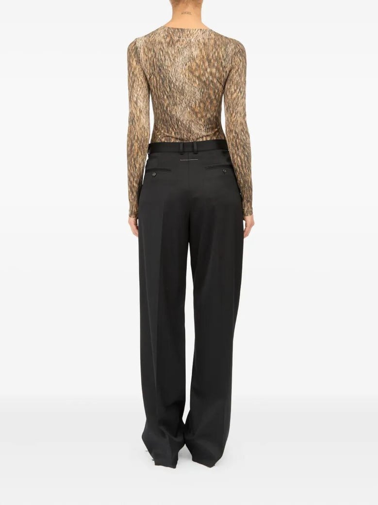 black polyester virgin wool elastane spandex pants by Selfnex