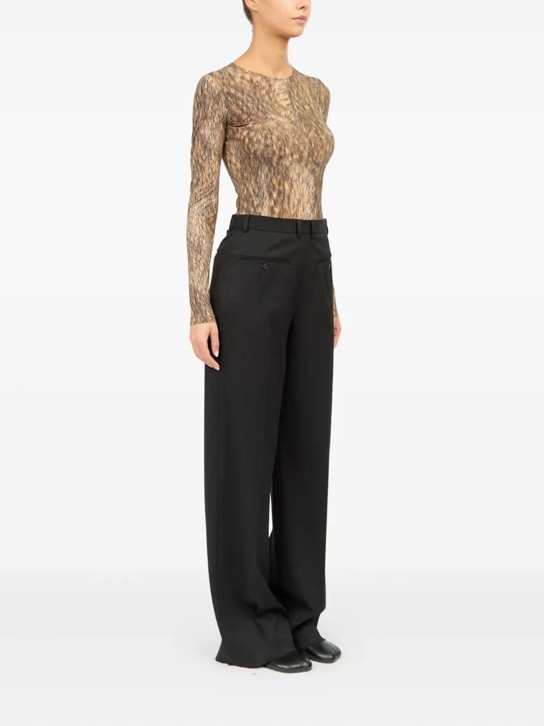black polyester virgin wool elastane spandex pants by Selfnex