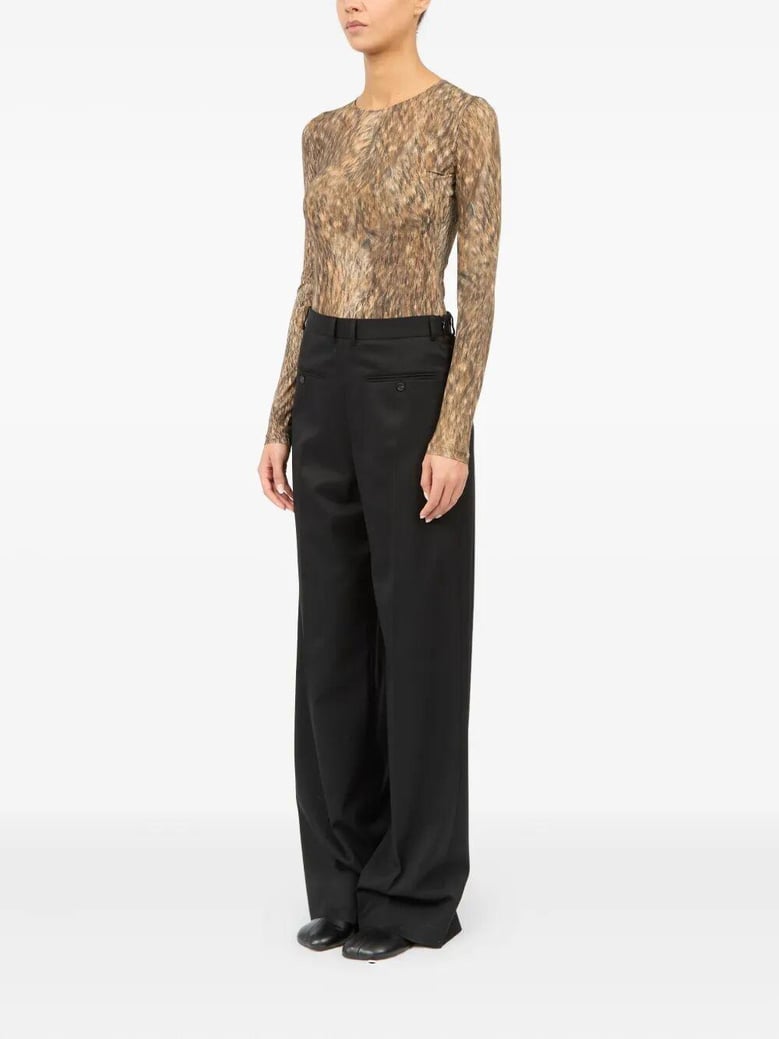 black polyester virgin wool elastane spandex pants by Selfnex