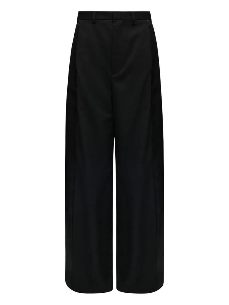 black satin palazzo pants by Selfnex