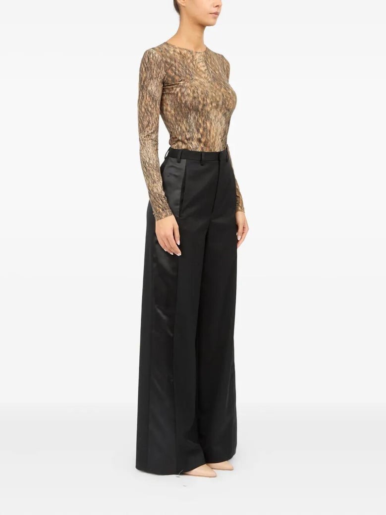 black satin palazzo pants by Selfnex