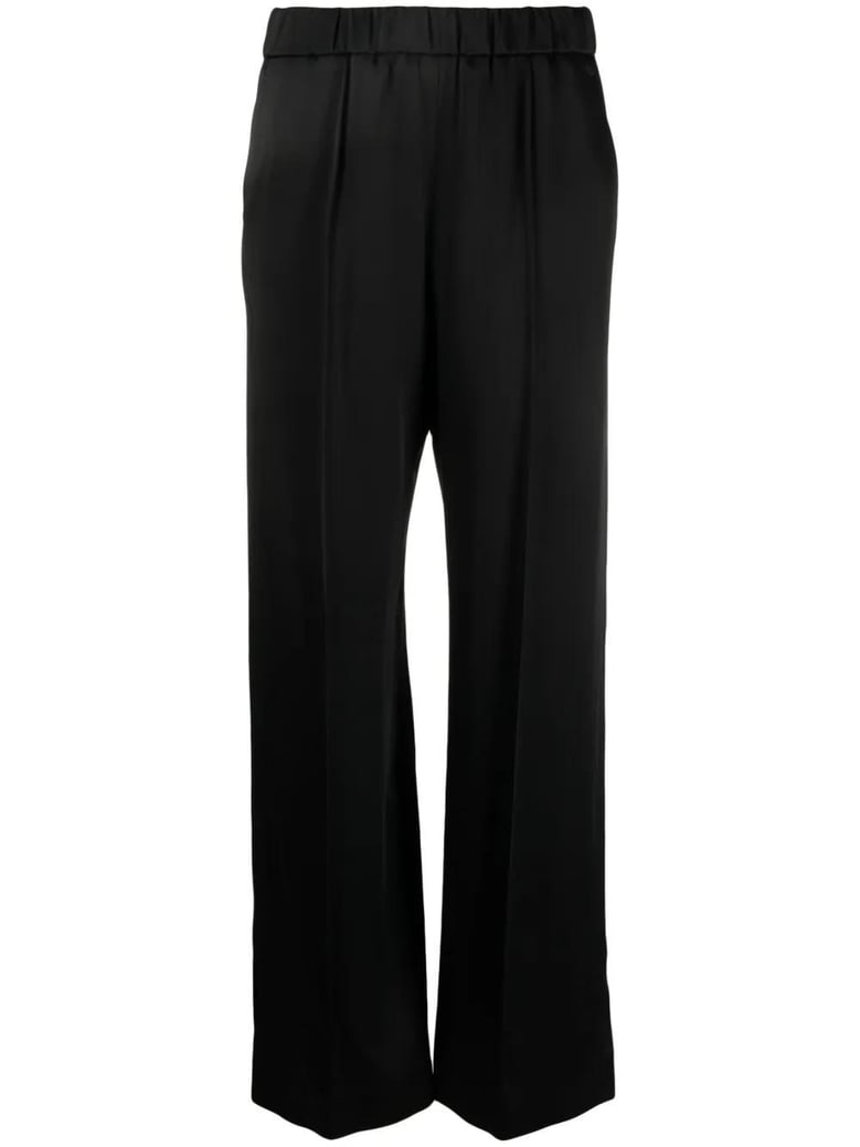 black satin palazzo pants by Selfnex