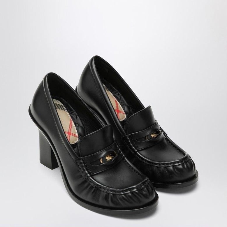 cadet black leather loafers with heel by Selfnex