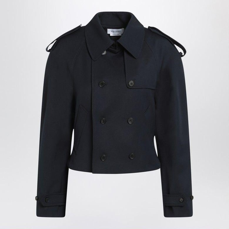 midnight blue wool trench coat by Selfnex