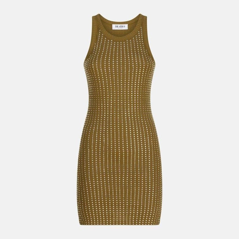military green mini dress with rhinestones by Selfnex