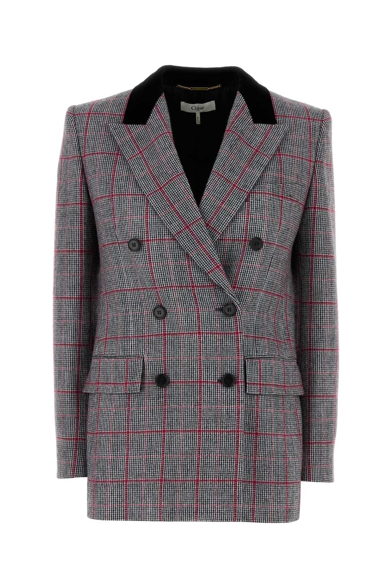 black/white checkered wool double-breasted blazer by Selfnex
