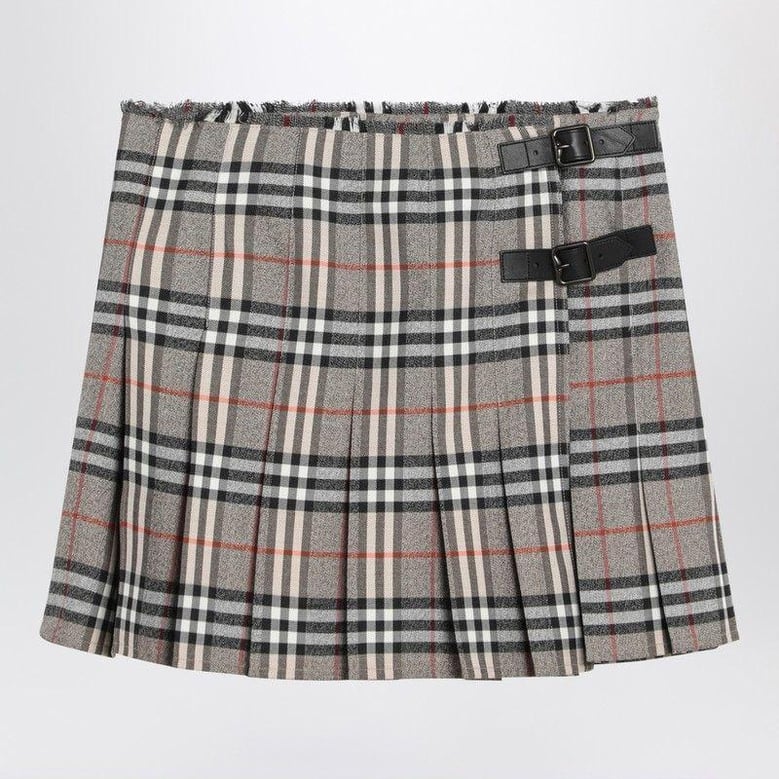 grey wool kilt skirt with check pattern by Selfnex