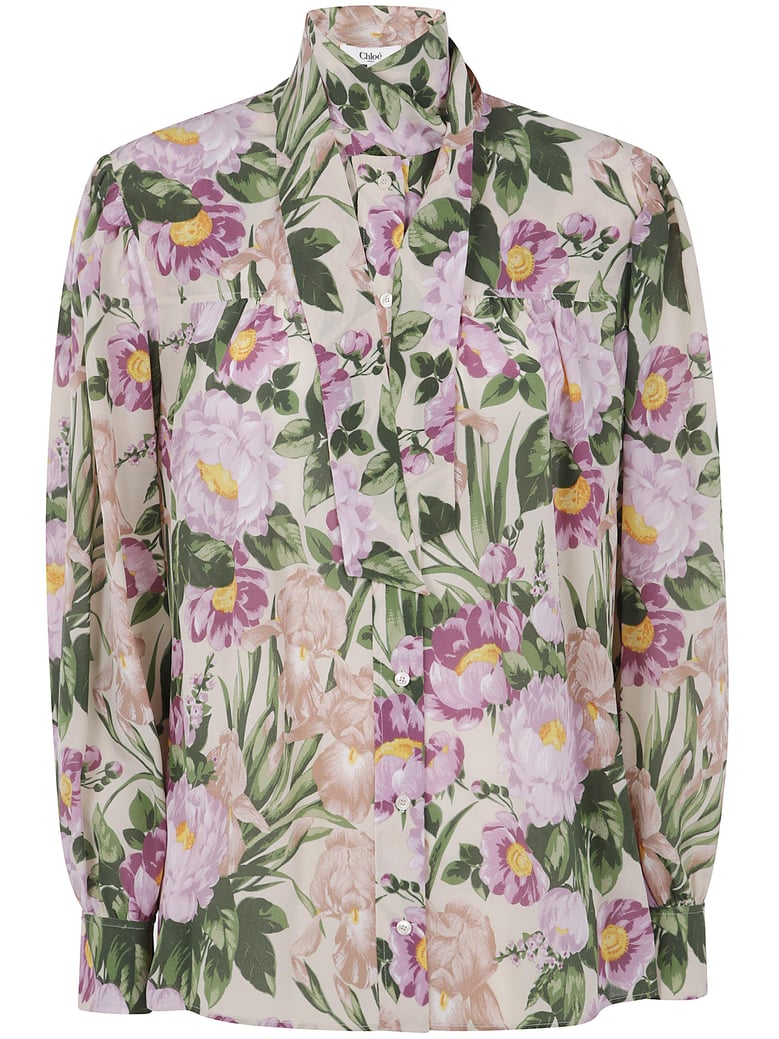 maxi gathered lavallière blouse in crêpe de chine by Selfnex