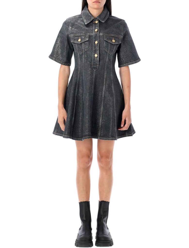 shimmery foil denim mini dress by Selfnex