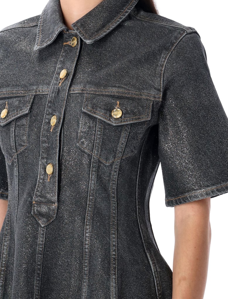 shimmery foil denim mini dress by Selfnex
