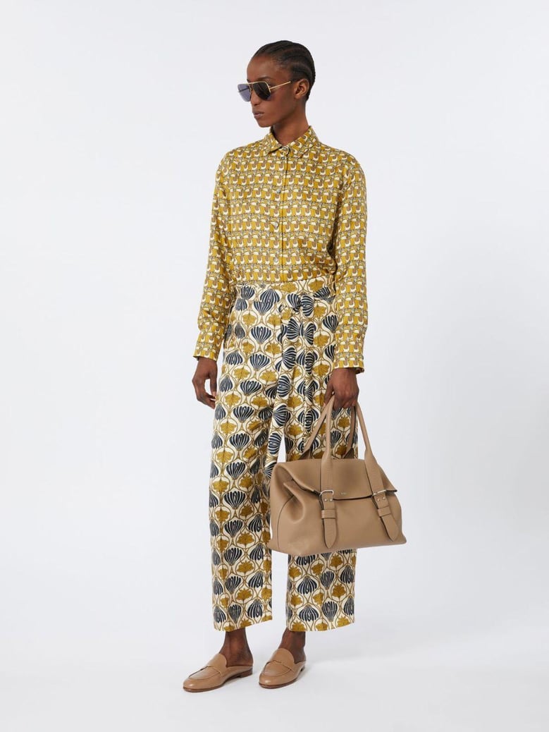 timec - printed silk fluid trousers by Selfnex