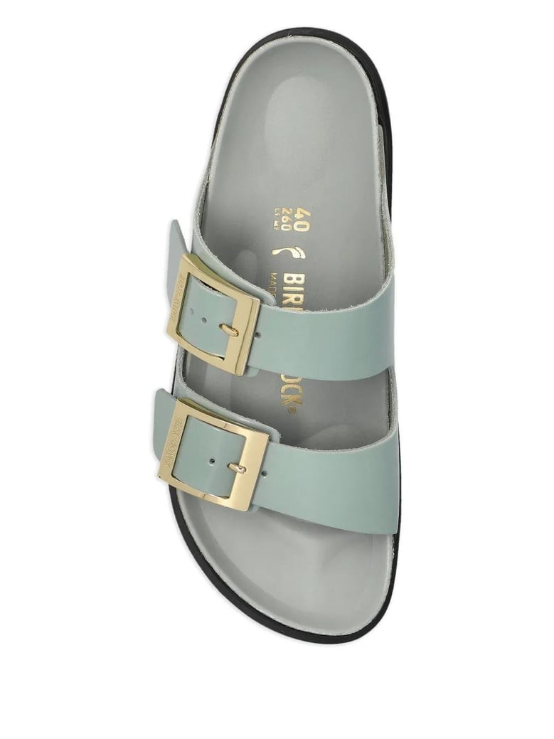 arizona droplet buckle shiny leather sandals by Selfnex