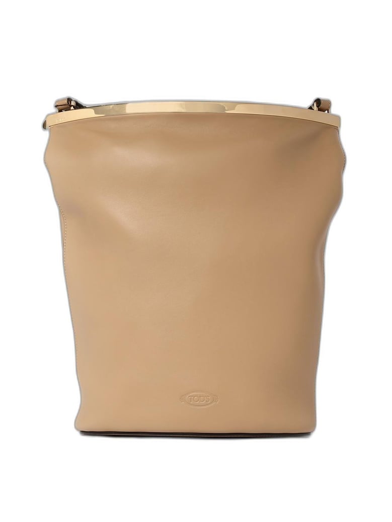 beige leather magenta bucket bag by Selfnex