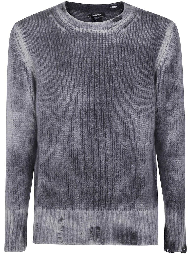 hand painted round neck pullover in cashmere silk with destroyed edges by Selfnex
