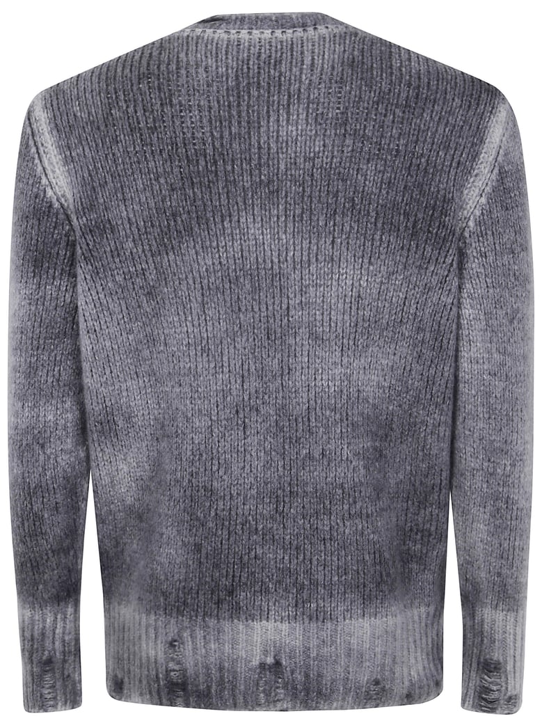 hand painted round neck pullover in cashmere silk with destroyed edges by Selfnex