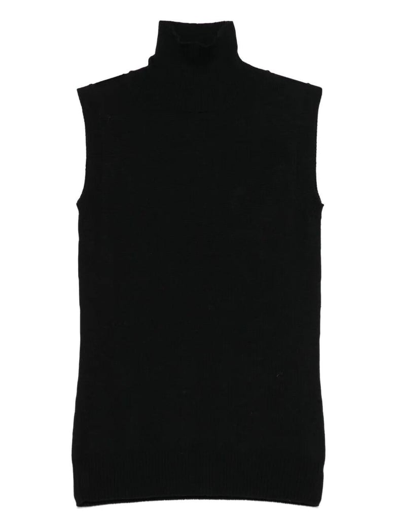 turtle neck sleeves less woven vertigo top by Selfnex