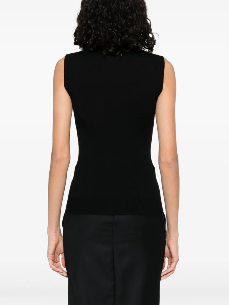 turtle neck sleeves less woven vertigo top by Selfnex