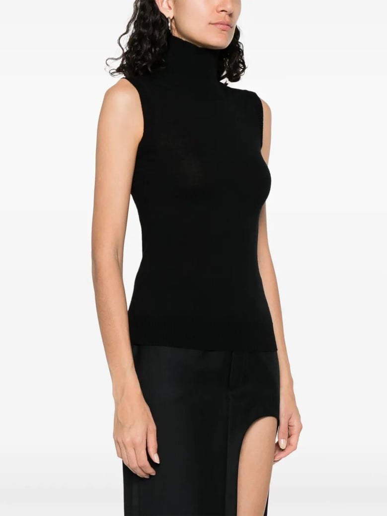 turtle neck sleeves less woven vertigo top by Selfnex
