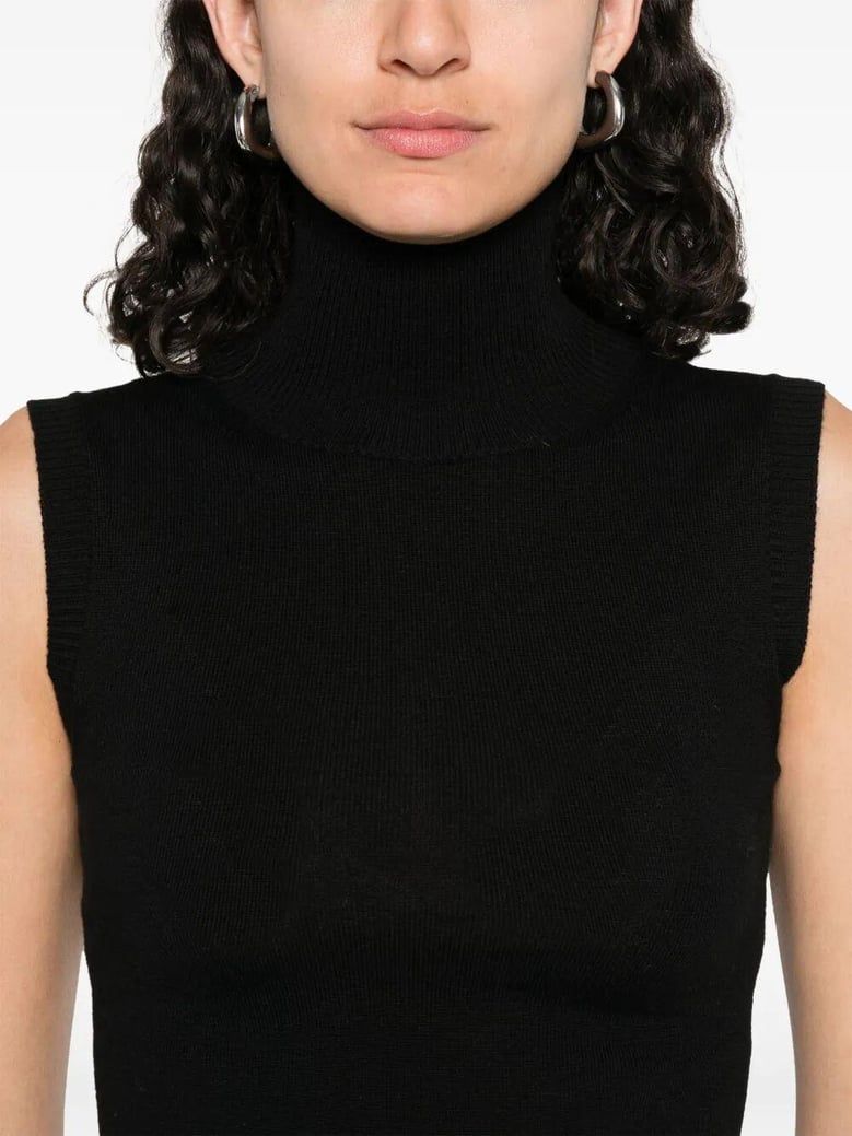turtle neck sleeves less woven vertigo top by Selfnex