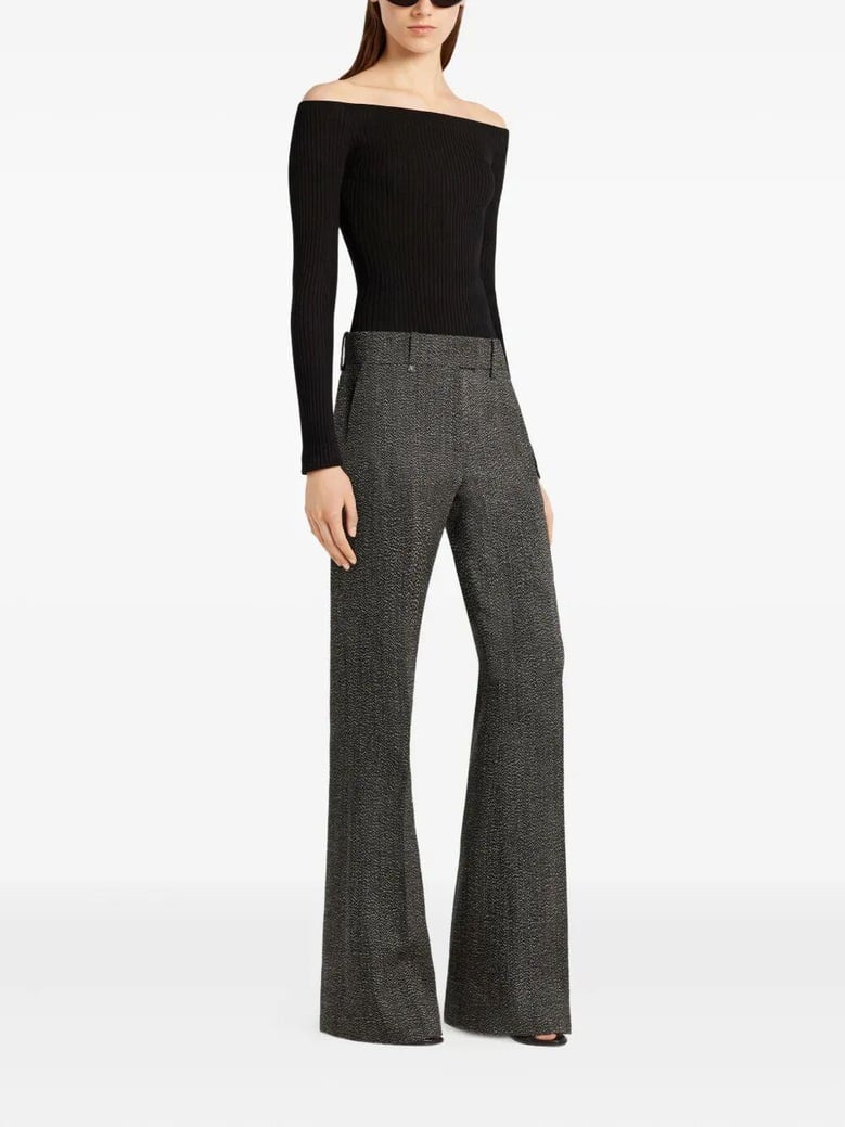 off shoulder rib knit top by Selfnex